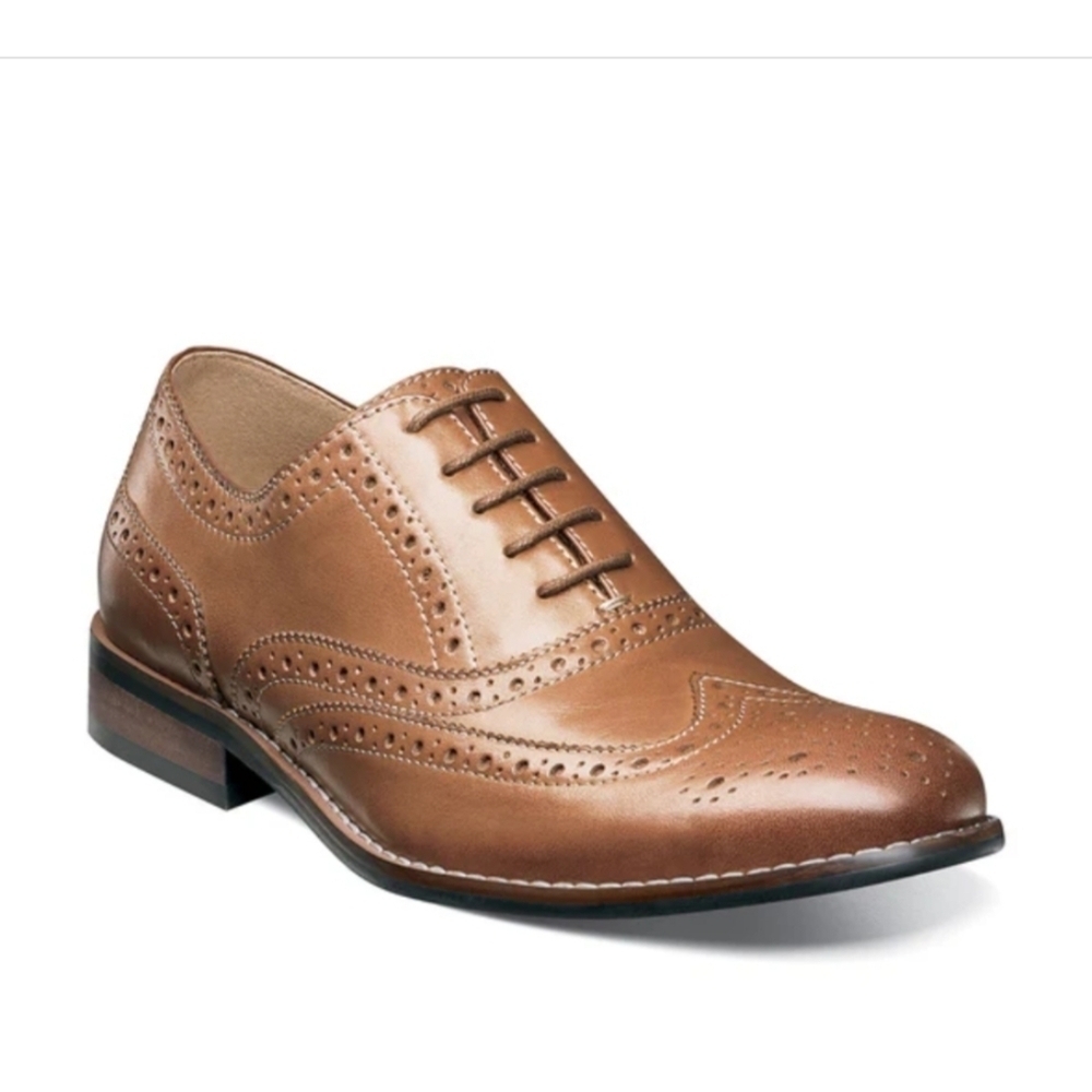 NUNN BUSH Leather TJ Wingtip Oxford Dress Shoes In Cognac. Size 11